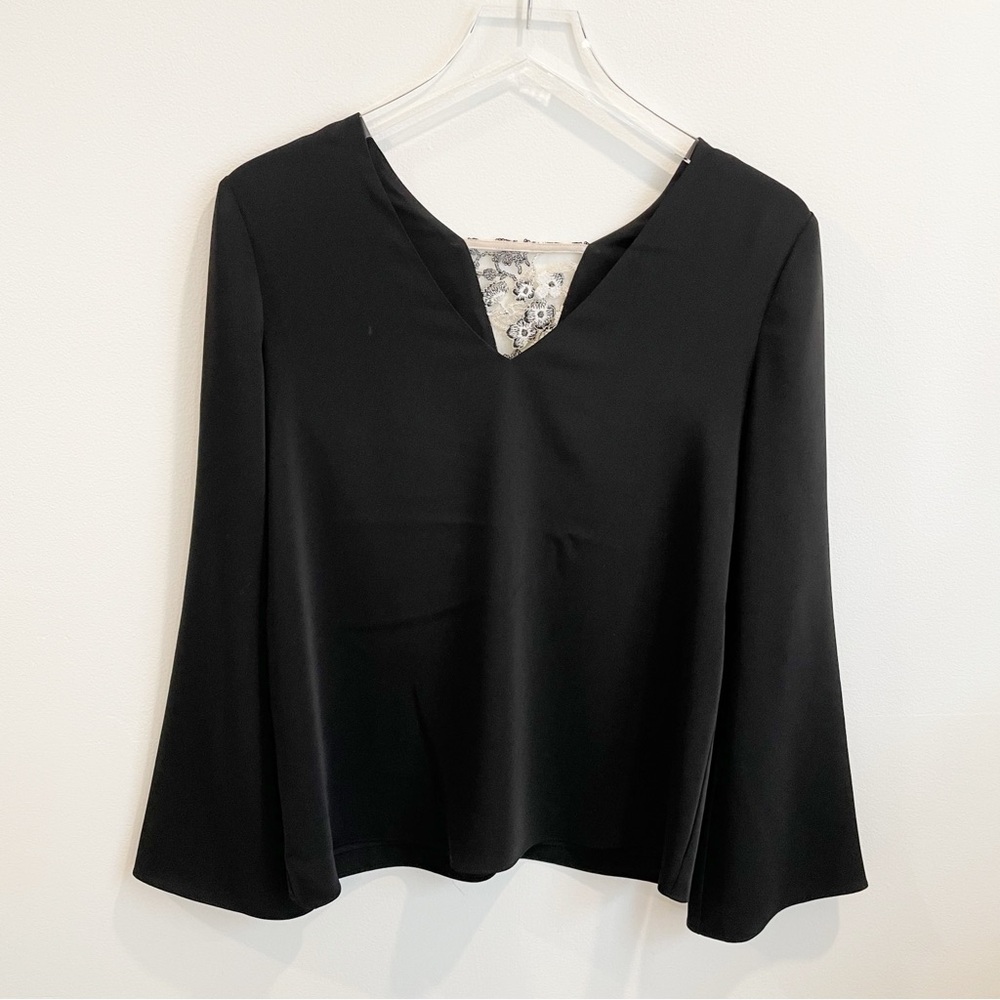 Cooper & Ella Black Floral Print Bell Long Sleeve Blouse Shirt Top